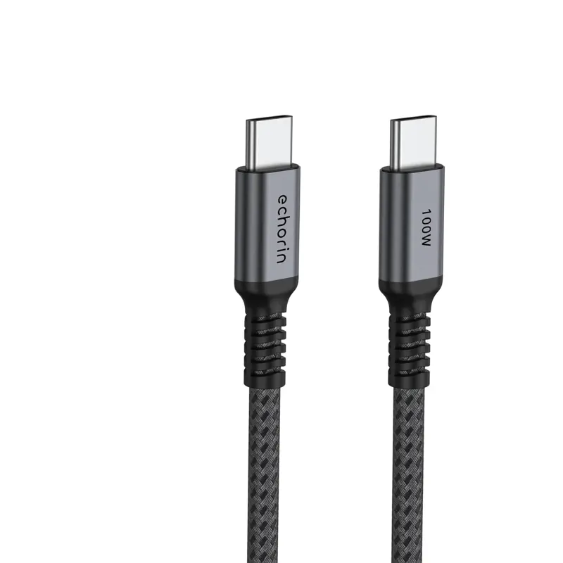 Echorin 100W Type-C to Type-C PD Hızlı Şarj Kablosu (2 Metre) - Çift Kat Örgülü Gri