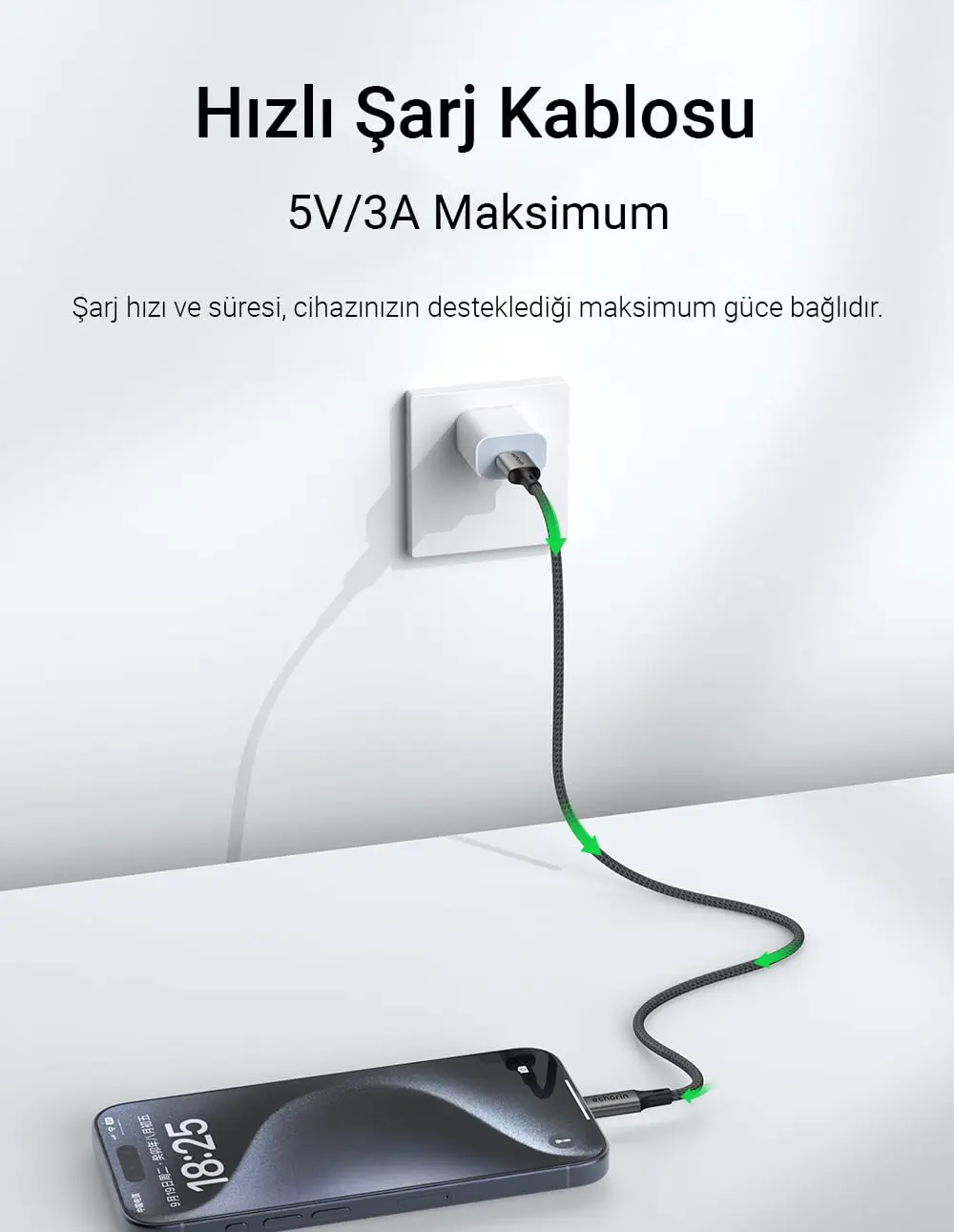 Echorin USB 3.0 USB-A to Type-C 5Gbps Yüksek Hızlı Veri ve Şarj Kablosu (1 Metre) - Gri