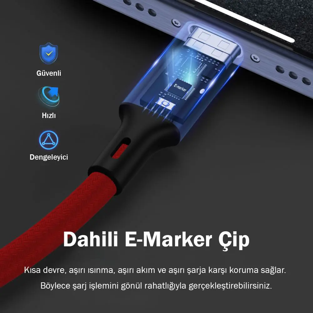 Echorin USB-A to Type-C Örgülü Hızlı Şarj ve Data Kablosu (1 Metre) - Kırmızı