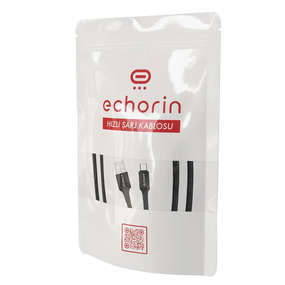 Echorin USB-A to Type-C Örgülü Hızlı Şarj ve Data Kablosu (1 Metre) - Siyah